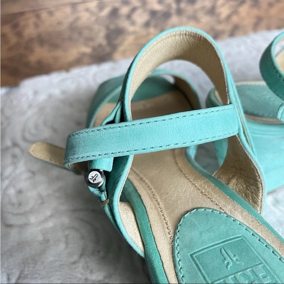 Frye Carlie Sling Platform Wedge Sandals Sz 9.5M Teal Mint Green Chic Prep EUC - Picture 10 of 14